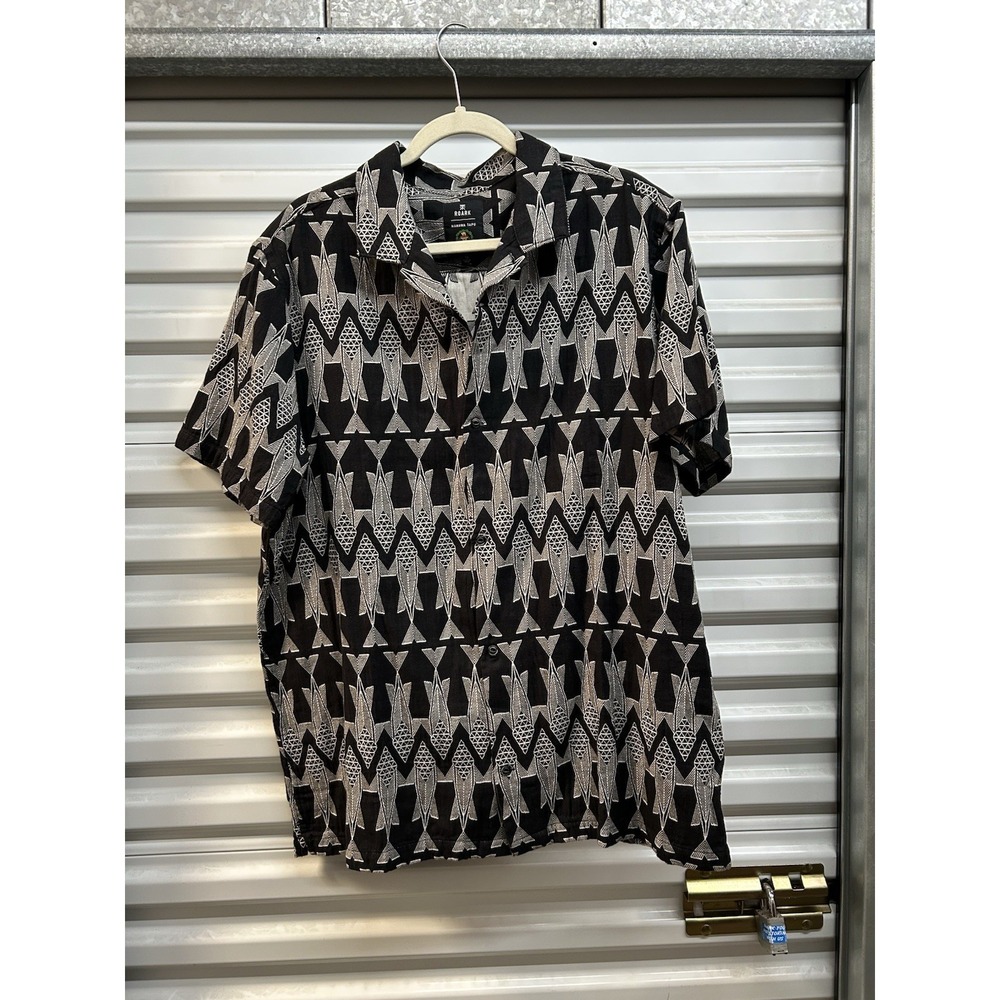 Roark Camp Button Up Shirt Mens Manawa Tapu Aztec Geometric Black Gray XL RW620